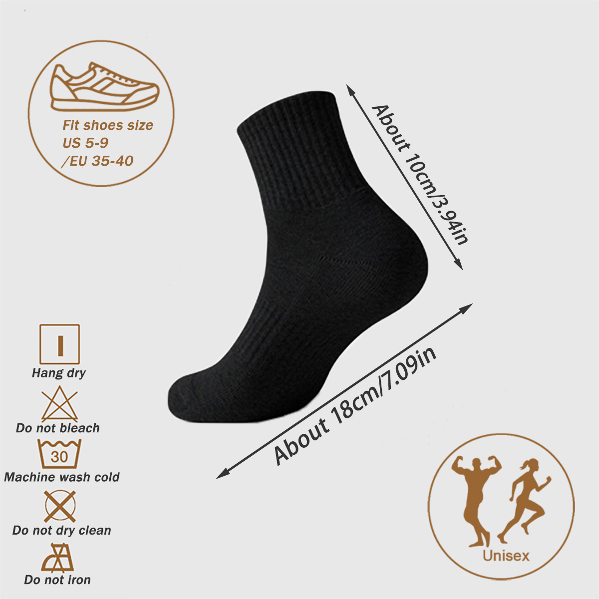 1/5 Pairs Women and Men Black  - Athletic Sock Cushion recension och pris